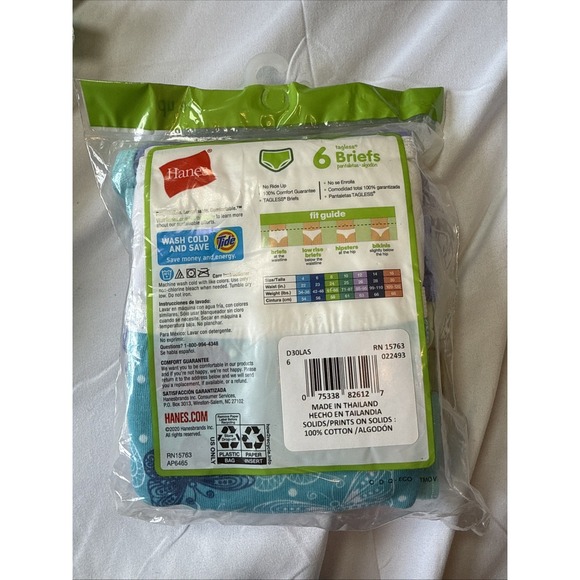 Hanes Girls' 100% Cotton Tagless Brief Panties, Size 6 2 pack 12 Total - Picture 4 of 4
